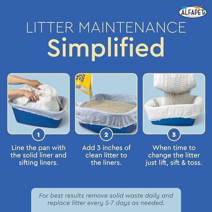 Alfapet Sifting Cat Litter Box Liners - Jumbo 10 Count, Tear-Resistant Cat Litter Bags, Waterproof Kitty Litter Liners, Fits Litterbox Pan Sizes X-Large, X-Giant, 37" x 18" 30 lb Capacity - Image 6