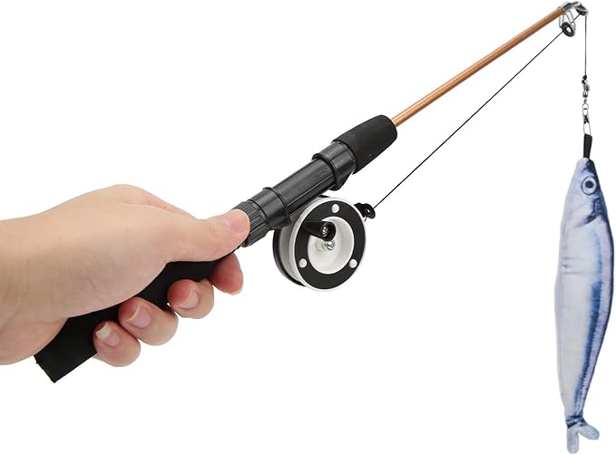 Cat Fishing Pole Toy, Fishing Pole Cat Toy Cat Teaser Wand Cat Wand Toys Flexible Interactive Pulley Telescopic Fishing Rod Cat Toy (Saury+Fishing Rod)