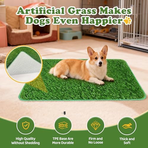 High Walls Dog Pee Pad Holder with Artificial Grass Foldable Indoor Dog Potty Tray 15.7 * 23.6 * 35.4 Inch Dogs Litter Box with Waterproof Liner for Puppies Small and Medium Dogs - Image 3