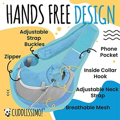 Cuddlissimo Small Dog Sling Carrier, Pet Cat Sling, Puppy Pouch - Blue-S - Image 5
