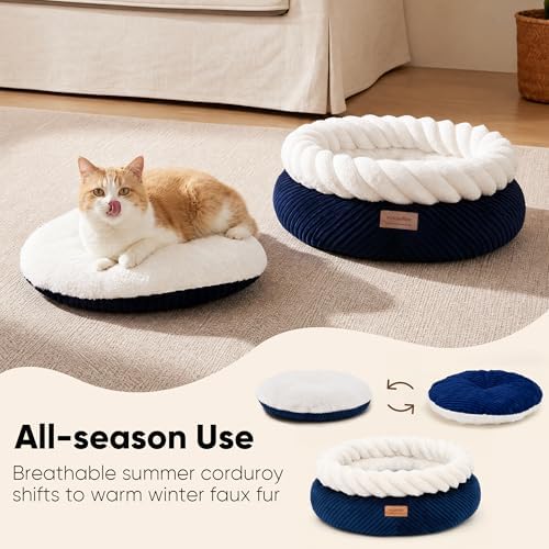 FUKUMARU Cute Round Cat Bed, Calming Donut Small Dog Beds, Washable - Image 4