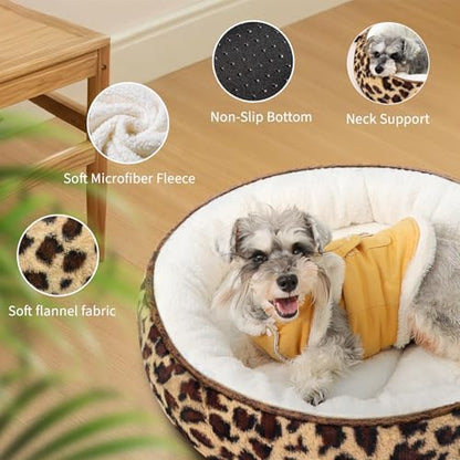 Zerbuger 23in Leopard Round Dog Bed Sofa for Dogs Cats, Machine Washable - Image 3