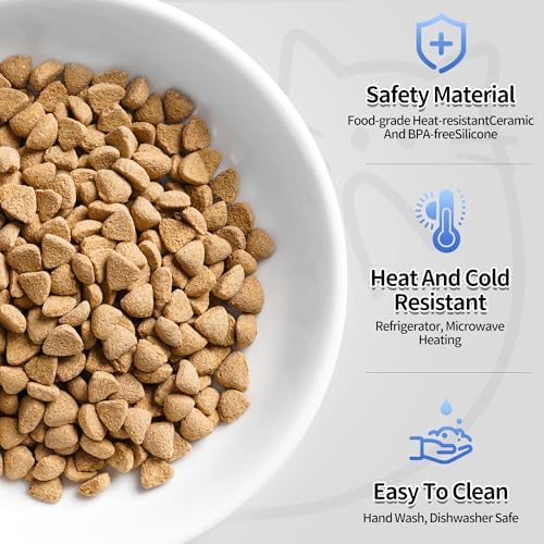 Cat Food Bowls, Whisker Friendly Ceramic Cats Bowls with Nonslip Silicone Base, Pack of 3 Quiet Dishes and Plates for Feeding Indoor Cats, Kittens and Small Dogs(Fishbone,Deeper) - Image 3
