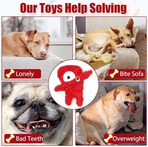 Monster Stuffed Squeaky Dog Toy, Crinkle Dog Plush Toy, Red - Image 5