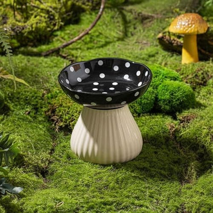 Raised Cat Bowl, Cute Mushroom Pet Feeder, Elevated Small Dog Food Bowl, Ceramic Pet Bowls for Food and Water, Wide Shallow Cat Dish, Whisker Fatigue (Black) by Whimsicalfox