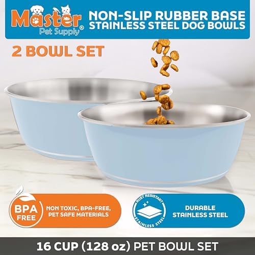 Master Pet Supply Stainless Steel Dog Bowls Set of 2 - Glacier Blue, 128 Oz - Image 2