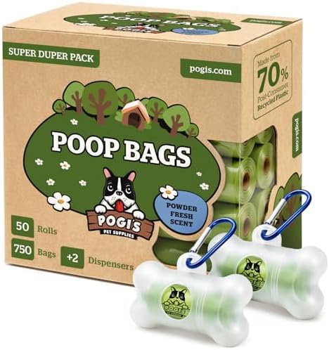 Pogi’s Dog Poop Bags – Leak-Proof & Extra Thick Pet Waste Bags with 2 Holders (Fresh Scent, 50 Rolls, 750-Count) by PogisPetSupplies