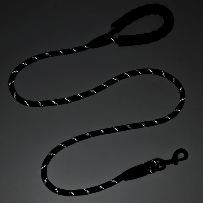 Reflective Dog Leash for Night Walking, 5FT Heavy Duty Rope with Padded Handle & 360° Swivel Clip, Tangle-Free Design for Small Medium Large Dogs