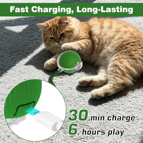 Automatic Interactive Rolling Cats Toys Ball for Indoor, Electric Automatic Rolling Pet Toy, 360° Smart Interactive Rolling Dog Ball Durable and Safe Material for Cat and Dog(Green) - Image 2