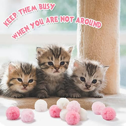 Weewooday 12 Pcs Large Fuzzy Cat Pom Pom Balls Plush Toys, Pink, White - Image 5