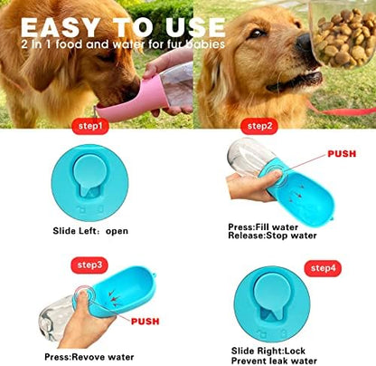 Dog Water Bottle with Food Container, Portable Leak Proof Pet Water Dispenser for Walking Hiking Travel, Puppy Essentials Accessories for Small Large Dogs, Dog Gifts (10oz/15oz/19oz) - Image 4