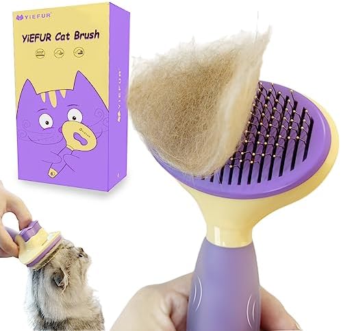 Cat Brush for Grooming and Shedding, Self-Cleaning Silicone Brush for Short and Long Haired Cats, Cat Gifts for Pet Lovers (purple) by YiEFUR