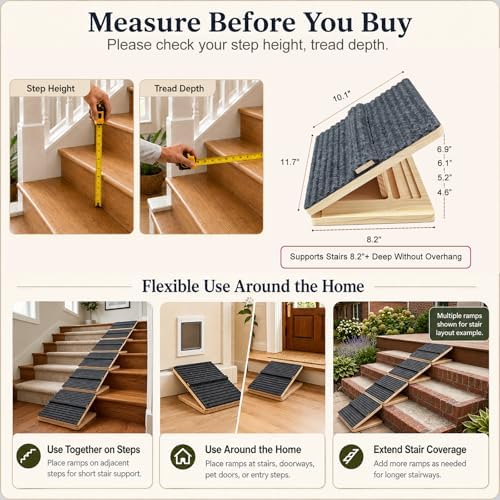 Dog Ramp for Indoor Stairs Porch Steps, 3 Pack Foldable Wooden - Image 7