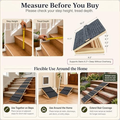 Dog Ramp for Indoor Stairs Porch Steps, 3 Pack Foldable Wooden - Image 7