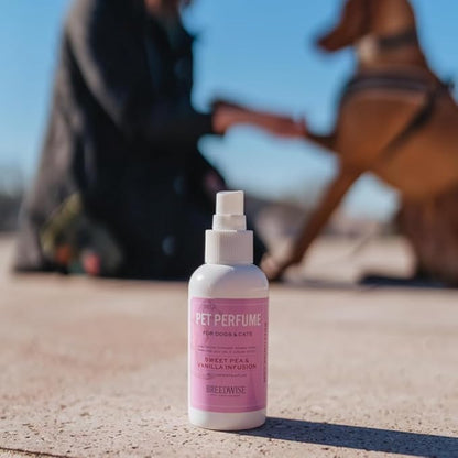 Breedwise Dog Perfume Spray - Sweet Pea & Vanilla Long Lasting Dog Cologne for Odor Neutralizing - Gentle Puppy Deodorizer & Grooming Mist for All Breeds - Made in USA (4 Oz)
