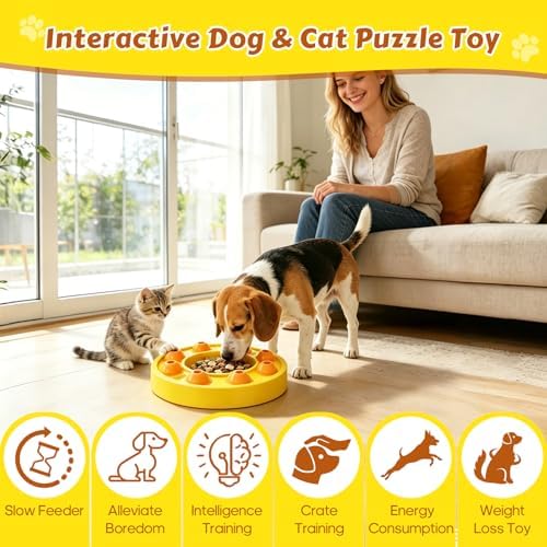 Dog Food Puzzle Toys Interactive Game Toy for IQ Training Enrichment Dog Food Puzzle Slow Feeder for Small, Medium Dogs and All Cats (Yellow Bowl) - Image 6