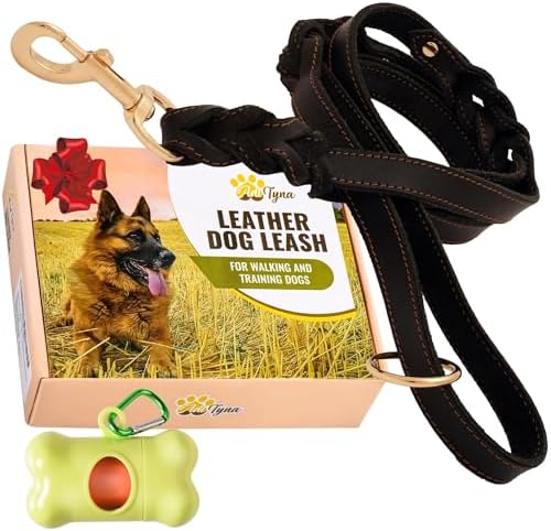 ADITYNA Leather Dog Leash with Traffic Handle, 6ft, Medium & Large Dogs by ADITYNA