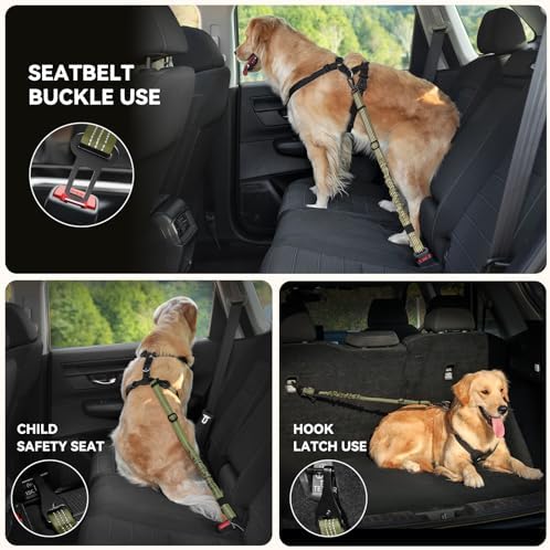 Pawaboo 2Pack Dog Car Seatbelt, 3-in-1 Dog Tether with Buckle & Hook Latch - Image 4