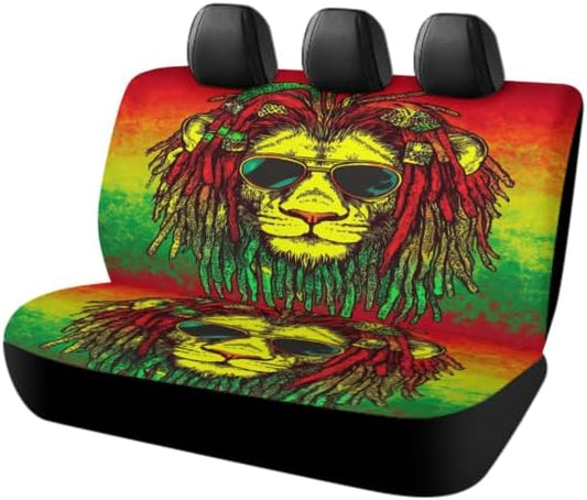 Fashion Universal Fit Auto Bench Seat Cushion Covers, Dirt Proof Dog Car Back Seat Cover, Car Rear Bench Seat Covers for Trucks SUV Compatible with Jamaican Rasta Flag Rastafarian Reggae Lion