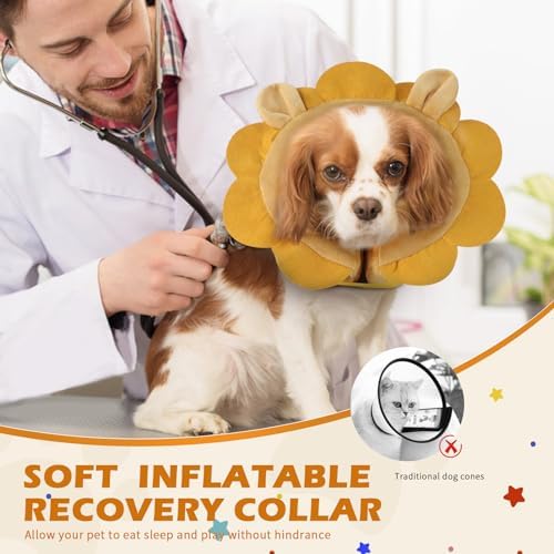 IEUUMLER Inflatable Recovery Dog Collar, Protective Donut Cone, Adjustable Soft Collar for Dog and Cat After Surgery Prevent from Biting & Scratching EU002 - Brown Lion L+ - Image 5