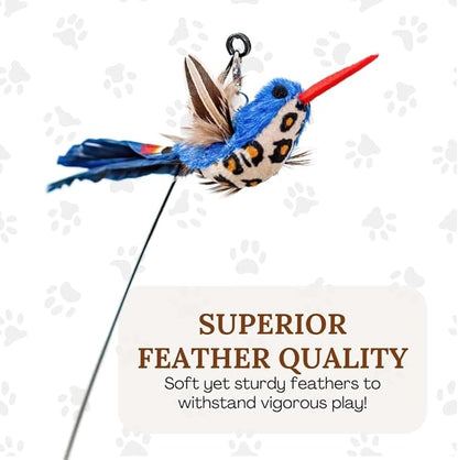 Interactive Cat Toys for Indoor Cats - 5 Replacement Feathers with Bells - Teaser Wand Toy - Self Play Bird Simulation - Bored Adult Feline Hunting Solo Chaser Activity - Kitten Juguetes para Gatos