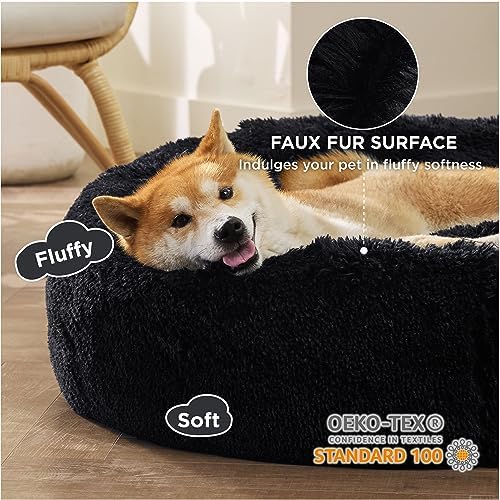 Bedsure Calming Dog Bed Medium Size Dog Donut Washable Pet Bed,30ins Black - Image 2