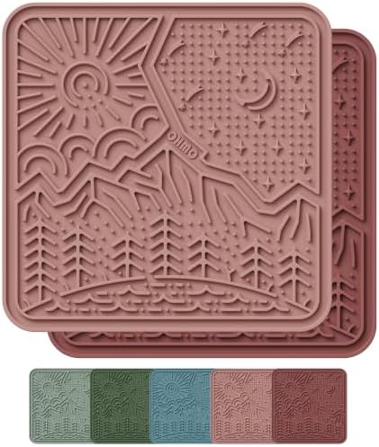 OHMO Lick Mat for Dogs and Cats Large(2 Pack) Nature Design Easy to Clean Pet Slow Feeder with Suction Cups, for Anxiety Relief and Boredom Reduction(Mars+Coral) by OHMO