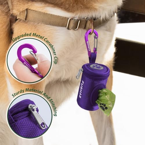 FURHAB Dog Poop Bag Holder for Leash with Carabiner Clip Soft Fabric - Image 2