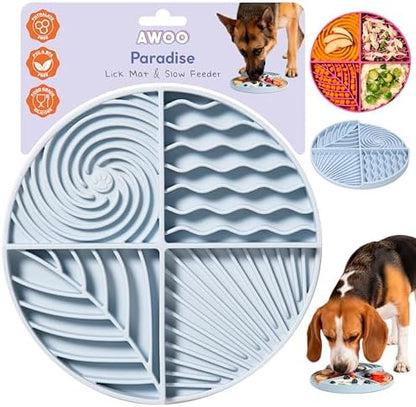 Awoo Paradise - Dog Lick Mat for Slow Feeding & Anxiety - Non-Slip Silicone Slow Feeder with Suction Cups - Dishwasher Safe Pet Dish for Grooming, Training, and Boredom Relief (Sky) by AwooPetEssentials