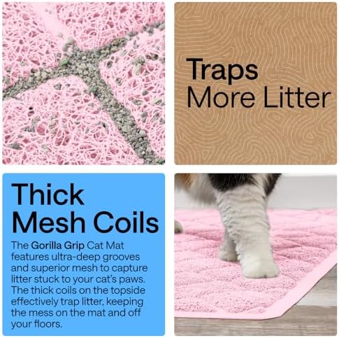 GORILLA GRIP Cat Litter Box Mat, Coiled Mesh Trapping Mats 17x11 Light Pink - Image 3