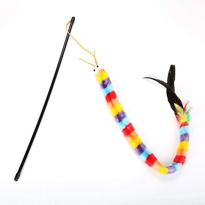 POPETPOP 2Pack Cat Toys Wand - Cat Feather Toy Kitten Toys Palmerworm Funny Cat Toys Interactive, Feather Cat Teaser Toys Worms on a String