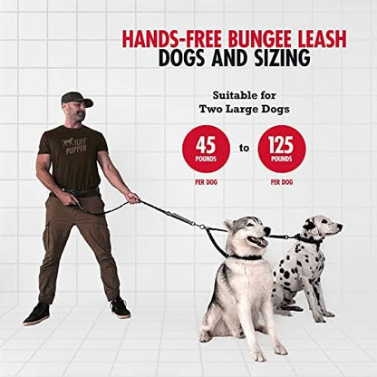 Tuff Pupper Heavy Duty Hands Free Bungee Dog Leash | Two Large Dogs Up to 250 lbs | Comfortable Shock Absorbing Bungee | Reflective Dual Padded Handles | Lumbar Waist Belt 28-50" | 360° Swivel Clips - Image 2