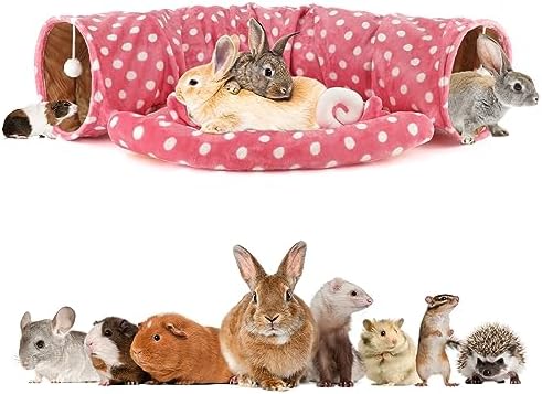 BWOGUE Bunny Tunnel Bed, 2-in-1 Collapsible Rabbit Tunnel Hideout with Mat by BWOGUEPetHome