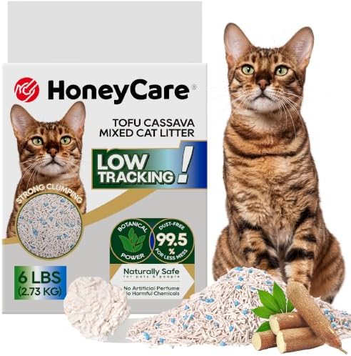 HoneyCare Cassava Tofu Mixed Cat Litter I Quick Clumping, Odor Control, Plant-Based Natural Ingredients, Non-Stick, Low Tracking, & Low Dust, 6 Lbs by HoneyCare