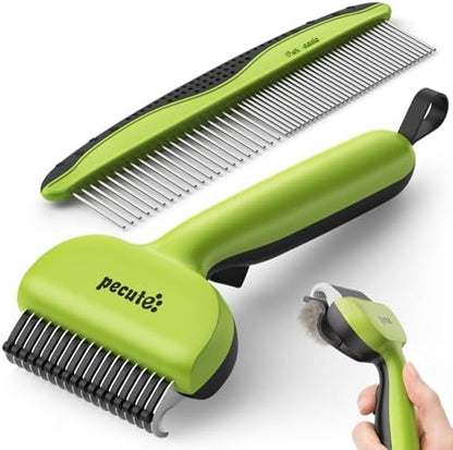 Pecute Self-Cleaning Undercoat Rake for Dogs Cats with Thick Double Coats by pecute