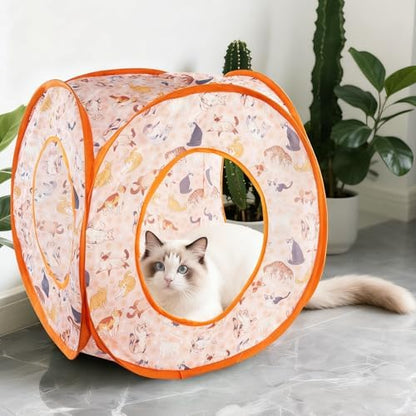 Andiker Cat Tent, 3 Holes Safe and Strong Cute Cats Tunnel Collapsible Easy to Carry Cat House for Indoor Cats Kittens Hiding Playing Training Sleeping (Square Orange) - Image 6