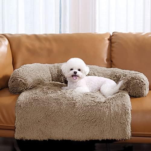 HACHIKITTY Calming Pet Sofa Bed Mat, Washable Fluffy Couch Cover for Dogs and Cats, Anti-Slip Bottom (40"x 38"x 6", Camel) - Image 6