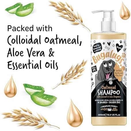 BUGALUGS Oatmeal & Aloe Vera Dog Shampoo Dog Grooming Shampoo Products for Smelly Dogs with Fragrance, Oatmeal Puppy Shampoo, Professional Vegan pet Shampoo & Conditioner - Image 4
