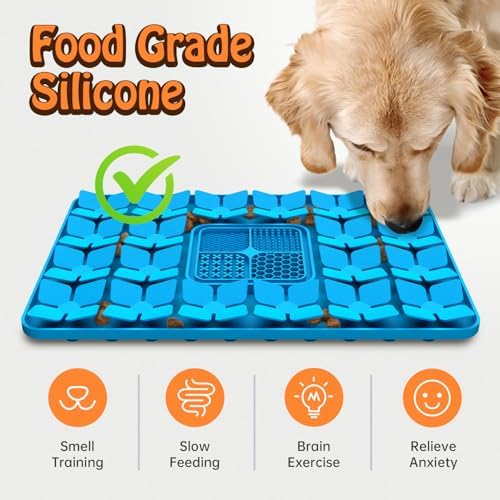 Lick Snuffle Mat for Dogs & Cats with Suction Cups, 2 in 1 Silicone Pet Food Mats Interactive Slow Feeder Licking Toy for Anxiety Relief, Upgraded Lick Mats for All Breeds (Blue, 16.7in x 11.4in) - Image 2