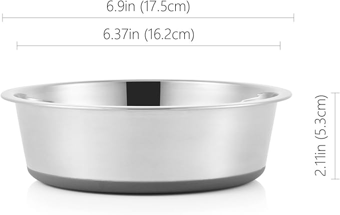 Stainless Steel Dog Bowls 2 Pack – 4 Cup Pet Food & Water Bowls with Non-Slip Rubber Base, Dishwasher Safe, for Medium Dogs & Large Cats