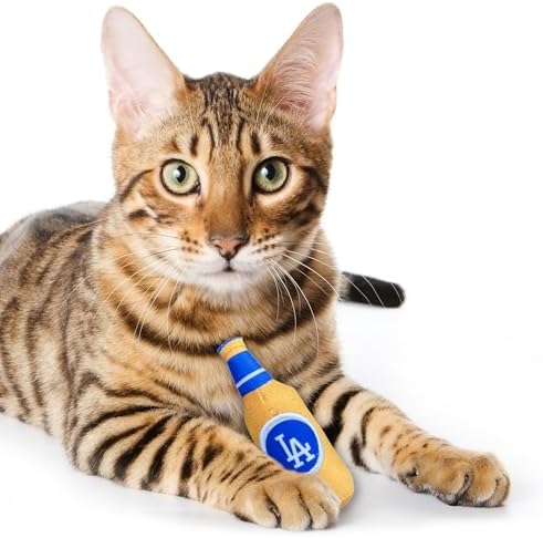BEST PLUSH CAT TOY MLB LOS ANGELES DODGERS Complete Set of 3 piece Cat Toys filled with Fresh Catnip. Inc: 1 Baseball Cap Cat Toy, 1 Baseball Cat Toy with Feathers & 1 Beer Bottle. Beautiful Team LOGO - Image 5