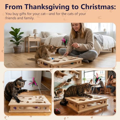 Wooden Cat Scratch Puzzle Enrichment Box,Interactive Cat Slow Feeder Maze Puzzle Toy,Durable Mental Stimulation Enrichment Toy.Relieve Boredom & Reduce Destructive Behaviors - Image 6