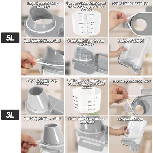 Dog Food Storage Container, Upgraded Large Nozzle BPA-free, 8-12 LBS Plastic Pet Food Storage Containers, With 4 Sealed Clasps, 1 Measuring Cup and Handle, Easy to Clean and Carry -2 Packs - Image 6