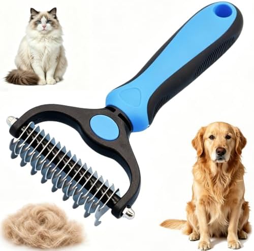 Dog Deshedding Rake for Shedding, Double-Sided Grooming Tool for Dogs & Cats, Gentle Skin-Friendly Pet Brush for Long and Short Hair Breeds, Removes Loose Hair and Keeps Coats Healthy (Brush) by Unknown