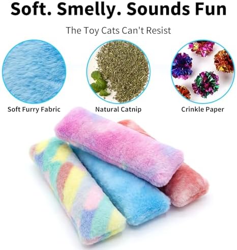 HoneyGuaridan Cat Toys Pillows, 4 Pack, Soft and Durable Crinkle Sound with Catnip Inside,Indoor Interactive Cat Kicker Toy - Image 2