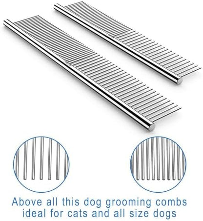 CWXZSTM Pet Steel Combs Dog Cat Comb Tool for Removing Matted Fur - Pet Dematting Comb with Rounded Teeth and Non-Slip Grip Handle - Prevents Knots and Mats for Long and Short Haired Pets,6.5IN/7.4IN - Image 2