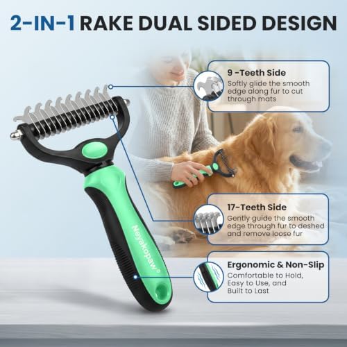 Pet Grooming Kit Deshedding Dematting Tool for Dogs Cats 4PCS Green - Image 2