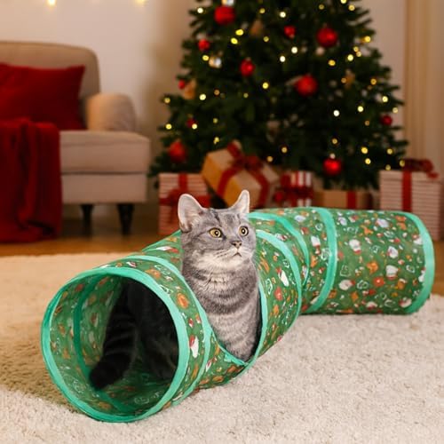 Christmas Cat Tunnel S-Shaped Tube – Collapsible Holiday Cat Play Tunnel with Interactive Crinkle Design for Cats and Kittens - Image 3
