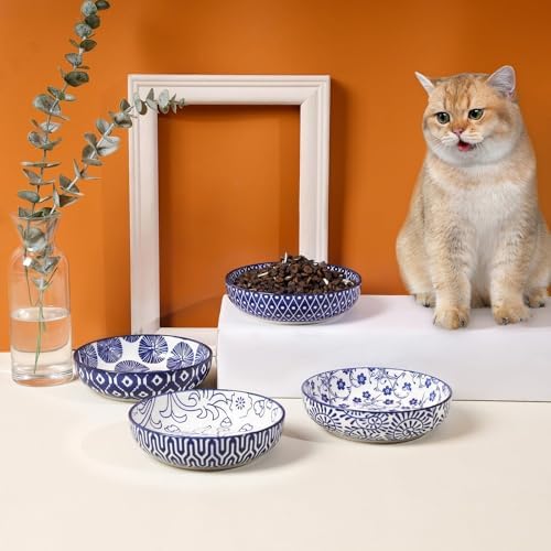 Selamica 5.6 Inch Ceramic Cat Bowls, Set of 6, Vintage Blue - Image 3