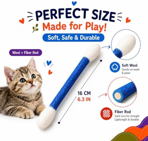 6-Pack Cotton swabs cat Toys with Catnip 15CM Giant q tip cat Toy. Cleans Teeth, relieves Boredom and Anxiety in Cats, Durable Interactive cat Toy–Great Gift! - Image 2